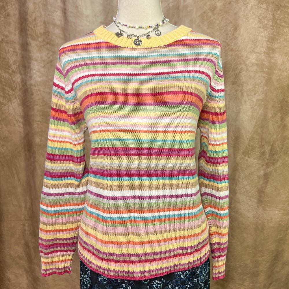 Y2K Striped Sweater Multicolor Pastel Rainbow Knit Long Sleeve Pullover Teacher